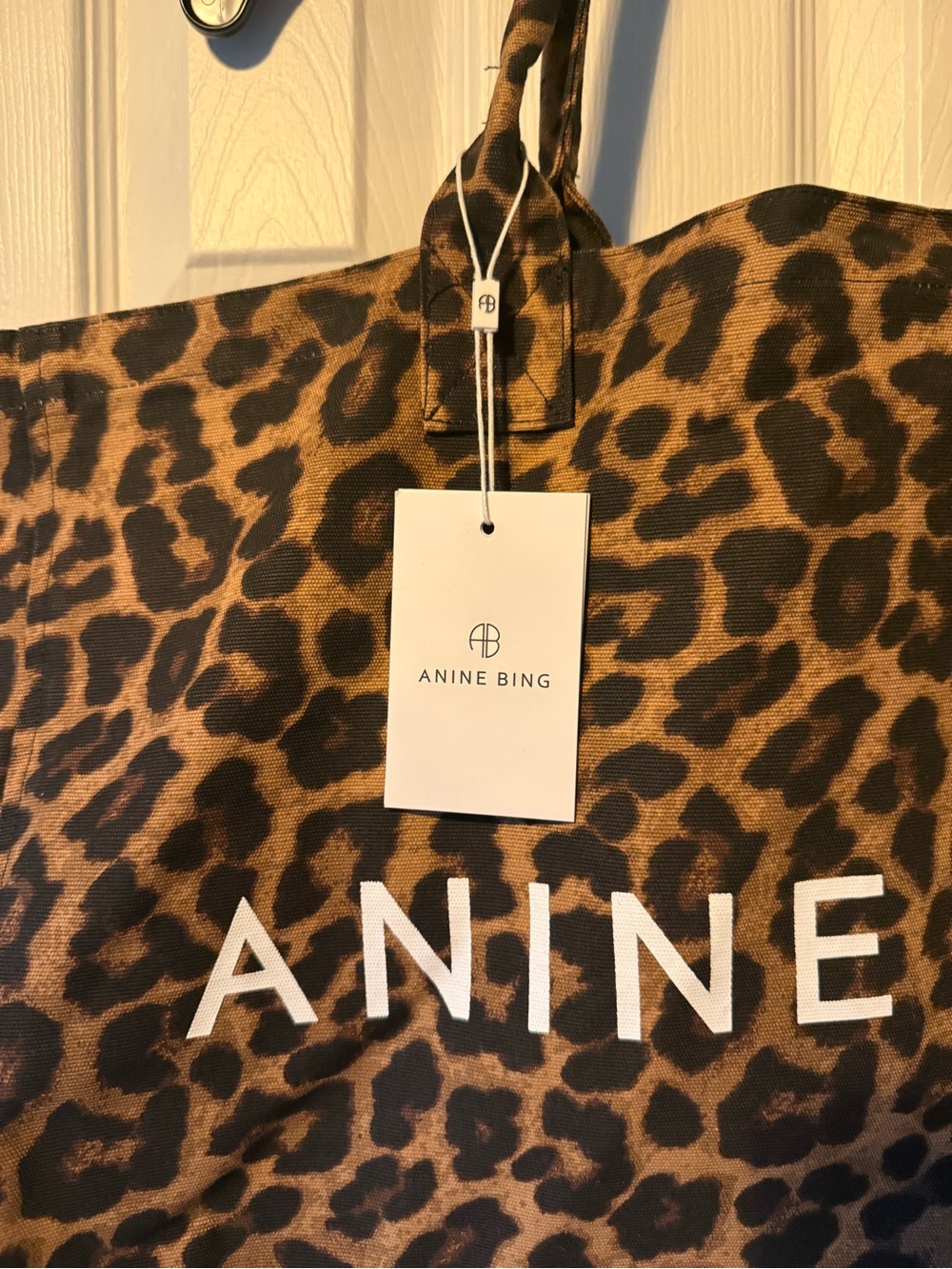 NWT Anine Bing Leopard Print Canvas Tote - Brown & Black - Picture 5 of 7